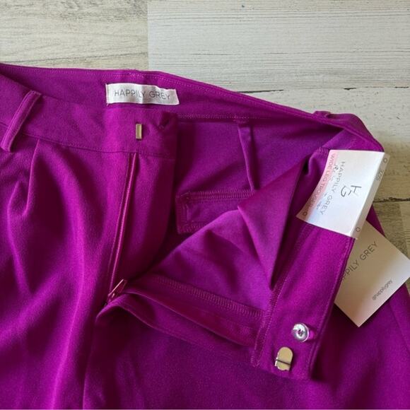 🍁 NWT Happily Grey Wide Leg Trouser Pants Full Length High Waisted Front Slit XS - Picture 8 of 15